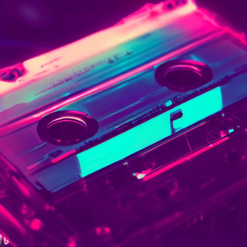 A cassette in a purple neon light